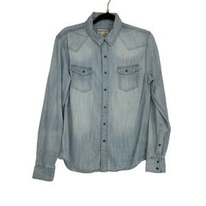 Marc Moto Men's Blue Light Wash Snap Buttons Western Denim Shirt Size Small